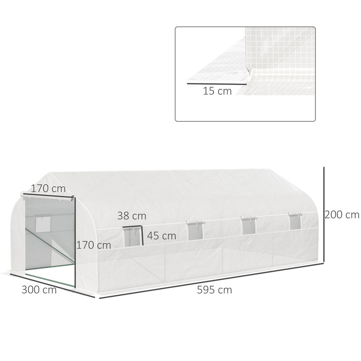 GEWÄCHSHAUS DE-11926 18 m² mit 8 Fenstern & Tür Weiß - Weiß, Metall (300/200/595cm) - ComfortXL