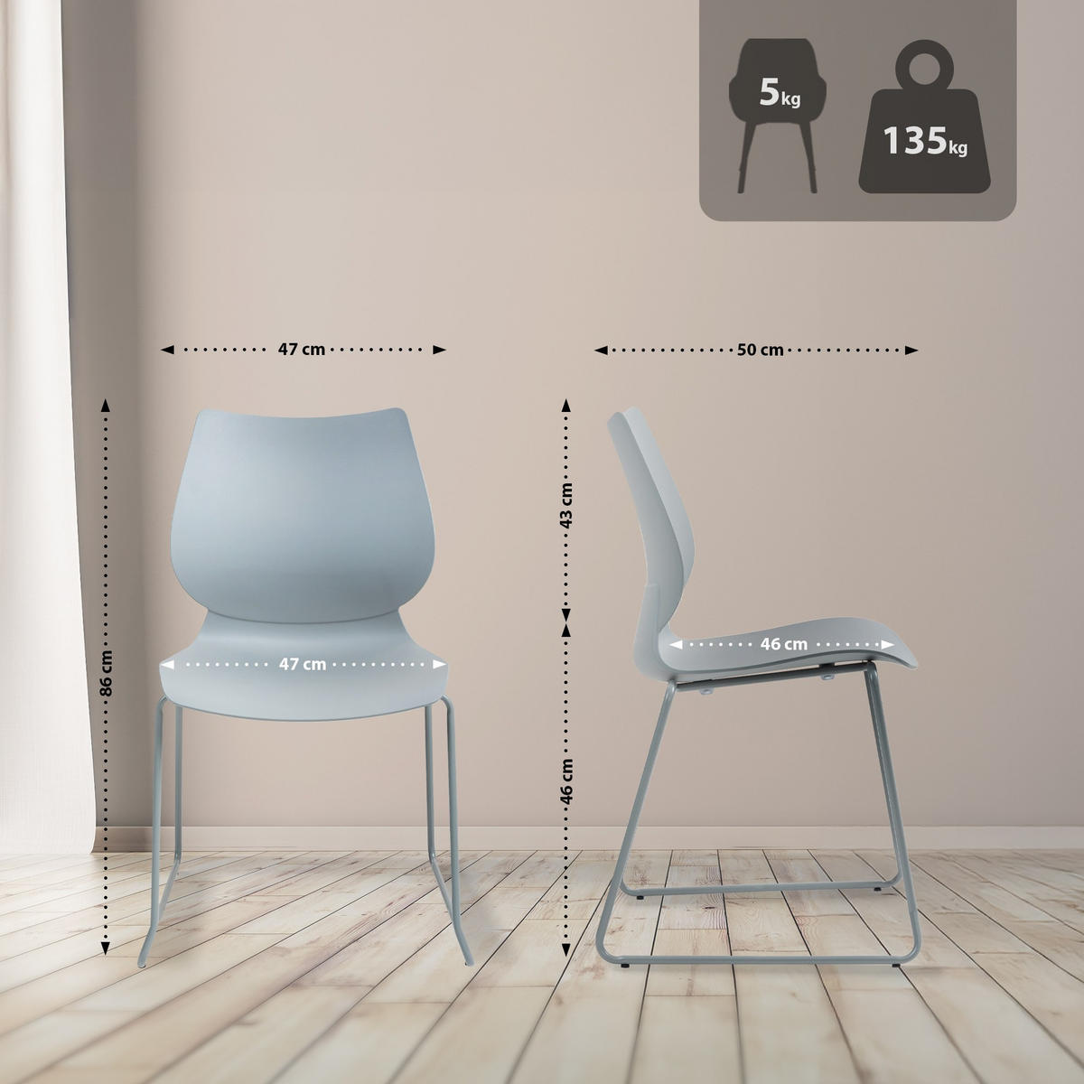 BESUCHERSTUHL Kunststoff Grau - Grau, Kunststoff/Metall (47/86/50cm) - CLP