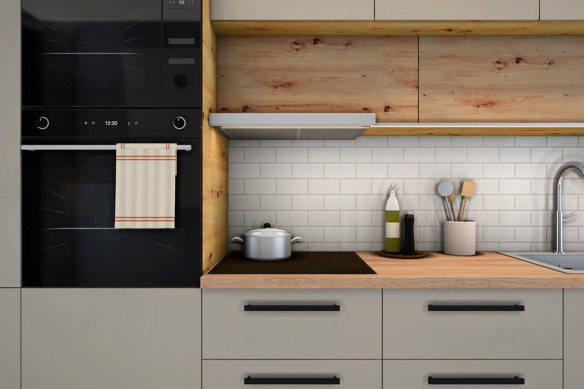KÜCHENZEILE Nexa Beige & Woodline – 400 cm – K18-G400 - Hellbraun/Beige, Holzwerkstoff (400/248/58cm) - ROYAL24_MARKT