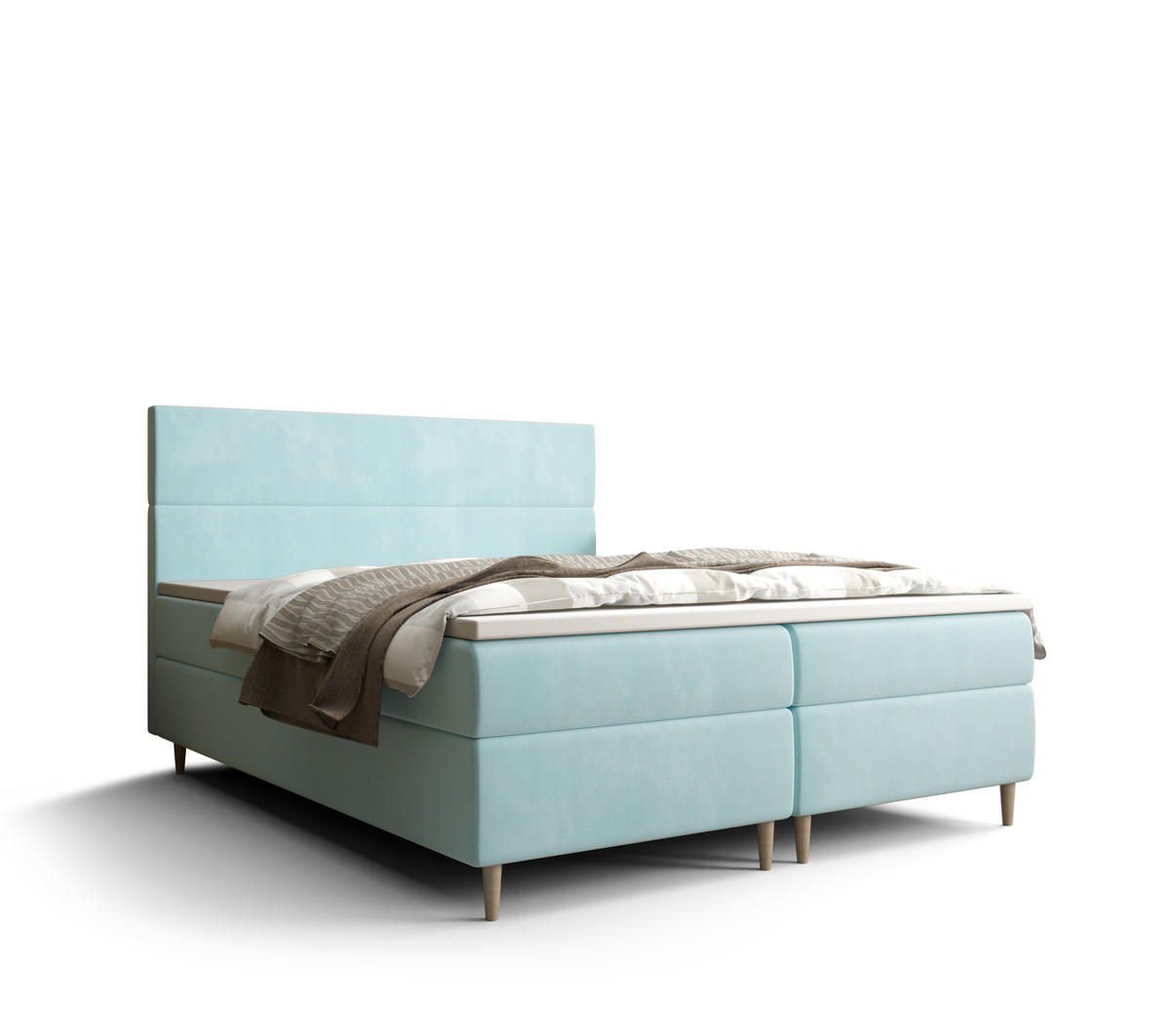 BOXBETT FLO mit Matratze H3, Bonell und Topper 140x200 Itaka 13 - Hellblau, Holz/Textil (140/200cm) - Bedante