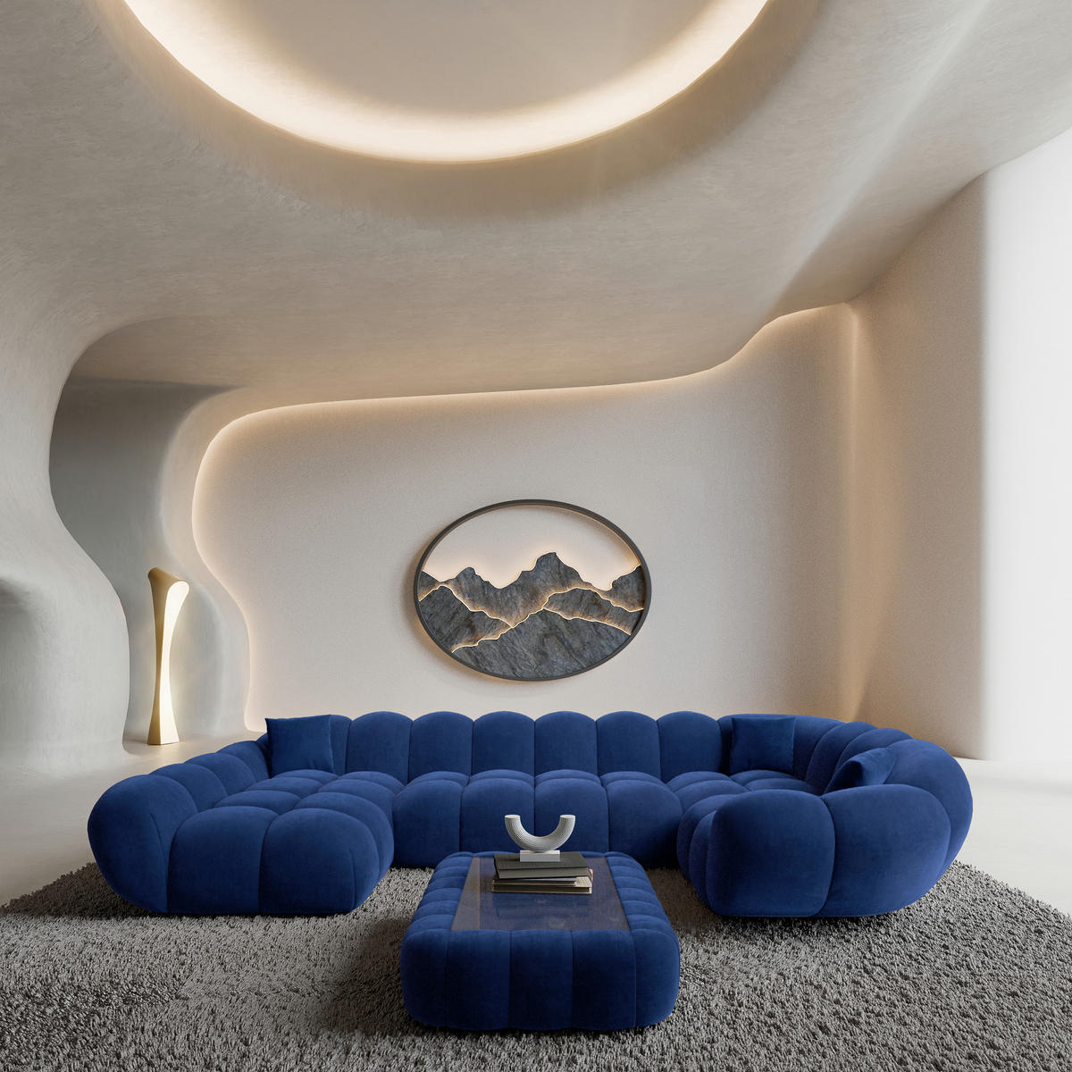 WOHNLANDSCHAFT Liva Königsblau Samtstoff U-Form XL Links - Blau, Textil (323/70/193cm) - VAROYAL