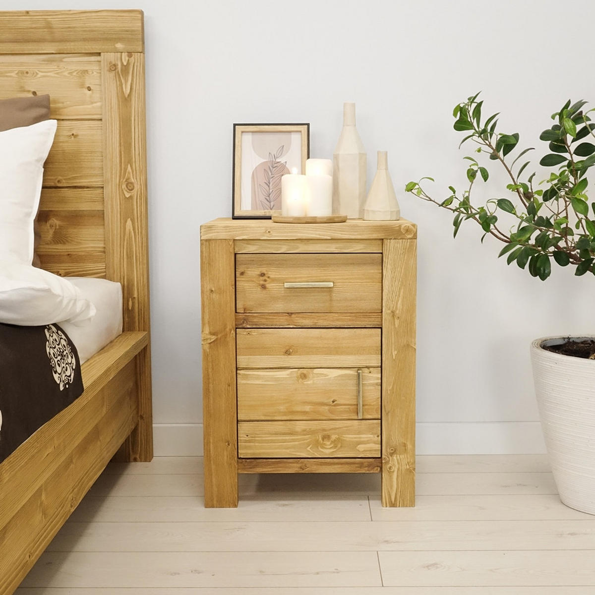 NACHTTISCH aus Massivholz MIDLAND - Honig, Holz (45/60/38cm) - Seart