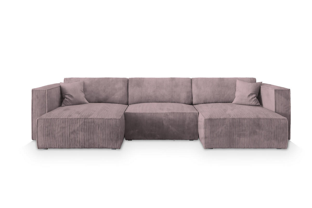 WOHNLANDSCHAFT SARMO P Lila Kordstoff mit Schlaffunktion - Lila, Holz (347/70/148cm) - MASSENO