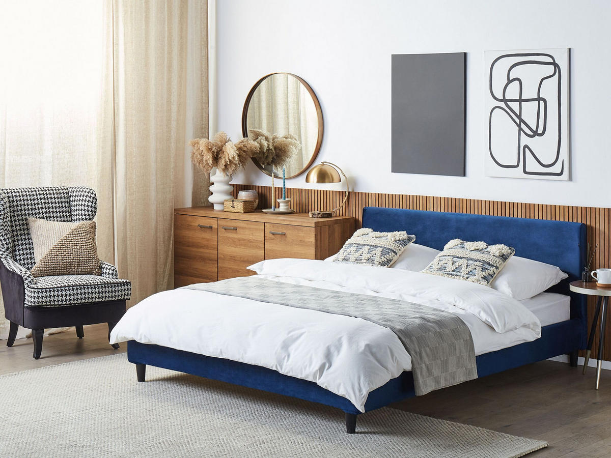 POLSTERBETT 160/200cm Dunkelblau Fitou - Dunkelblau, Textil (160/200cm) - Beliani