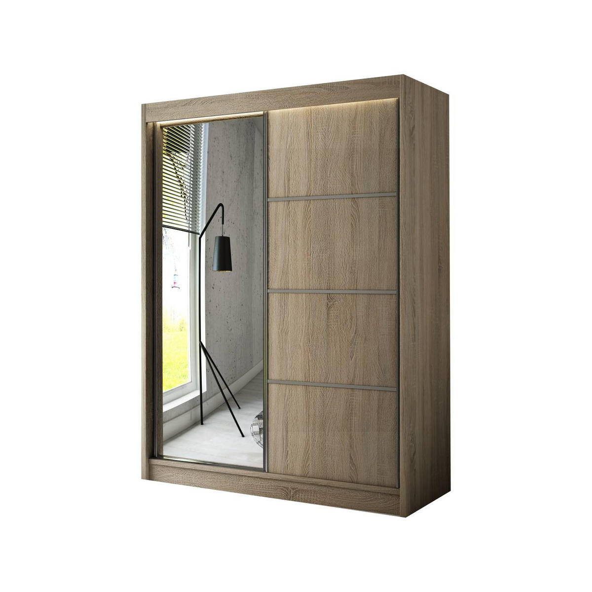 SCHIEBETÜRENSCHRANK RABI - Sonoma Eiche, Holzwerkstoff (120/215/61cm) - Meblini