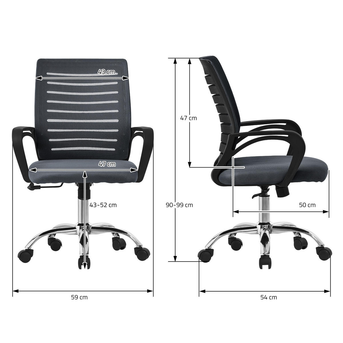 SCHREIBTISCHSTUHL Classic grau - Grau, Metall (54/99/59cm) - ML-DESIGN