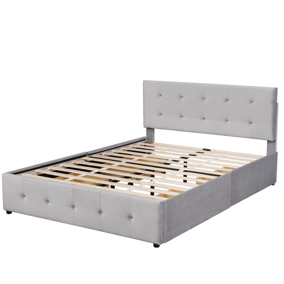 POLSTERBETT 140/200 cm grau mit Schubladen und Lattenrost - Grau, Textil (140/200cm) - OKWISH