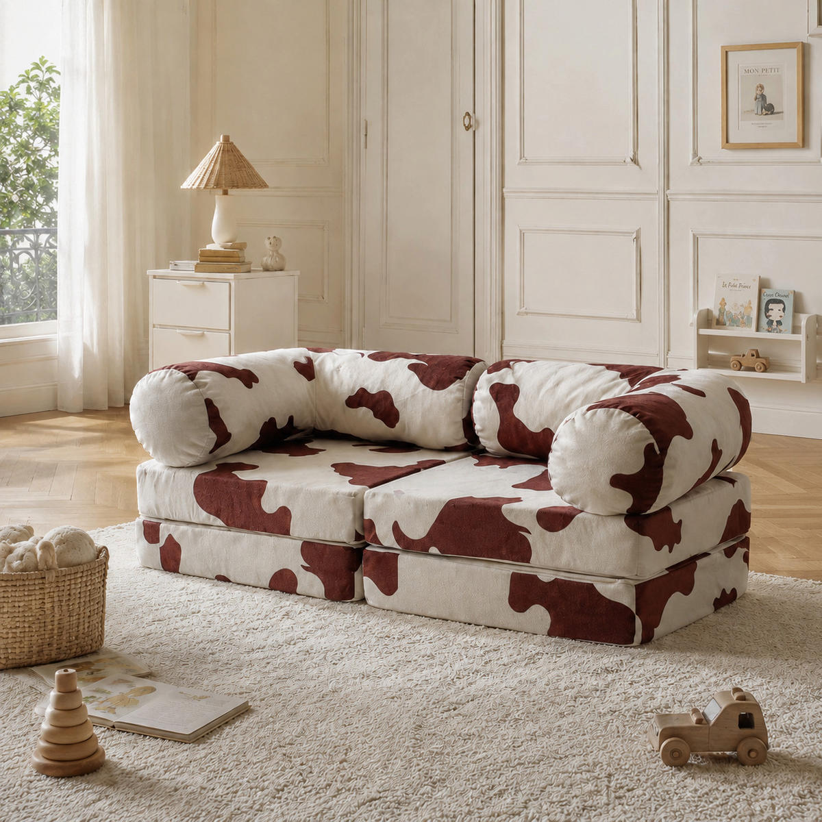 MODULARES Kindersofa Kuh – weiches Spielsofa zum Spielen und Entspannen - Braun, Textil (142/25/71cm) - Bees & Blooms