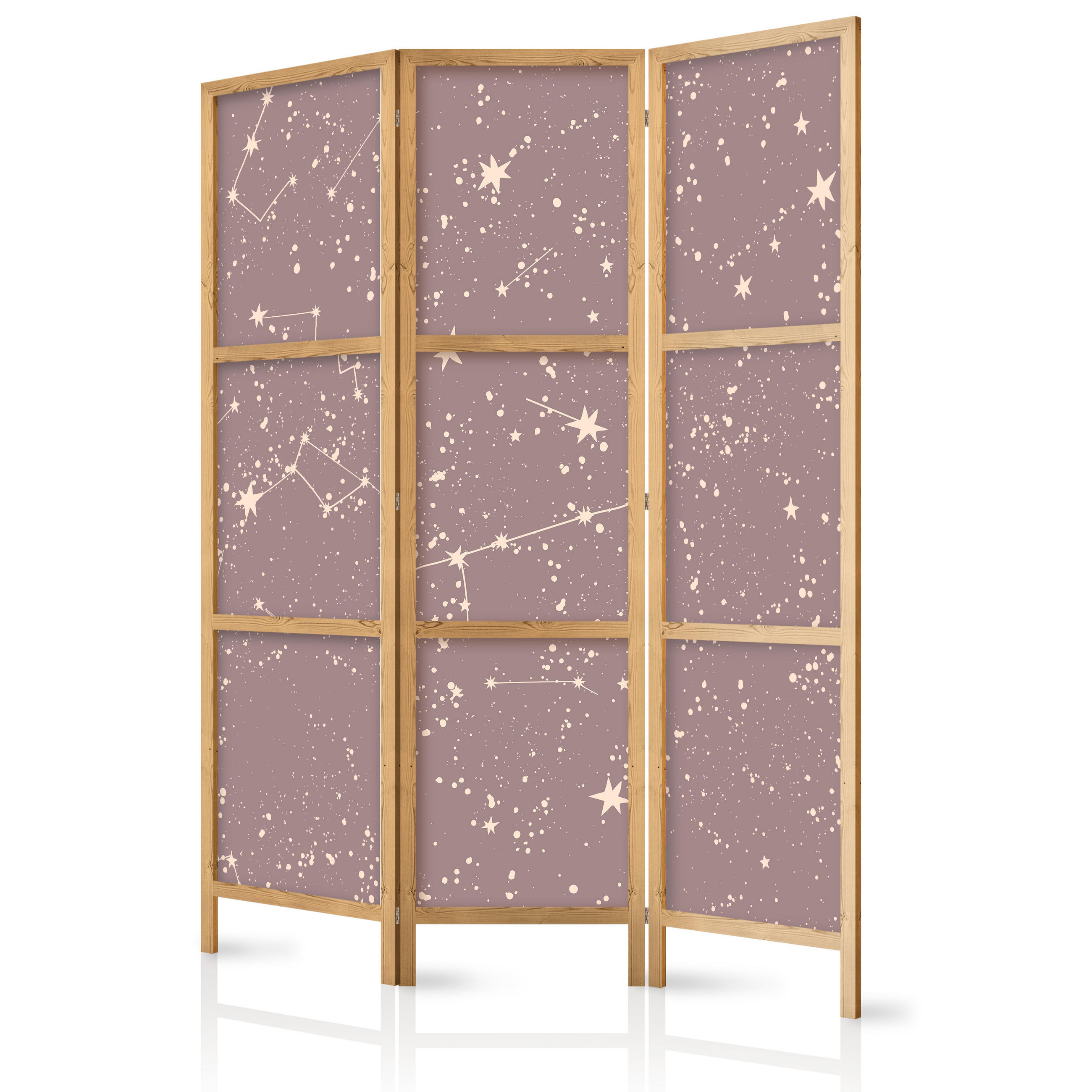 PARAVENT Japanischer 3-tlg 135x172 cm Sterne - Violett, Holz/Textil (135/172/3cm) - Muralo