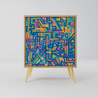 SIDEBOARD MEMORIES MAP, Eichefarben, 57,5x42x75,5 cm, Goldfarbene Metallfüße - Eichefarben/Goldfarben, Holzwerkstoff/Metall (57.5/75.5/42cm) - SpaceRebels