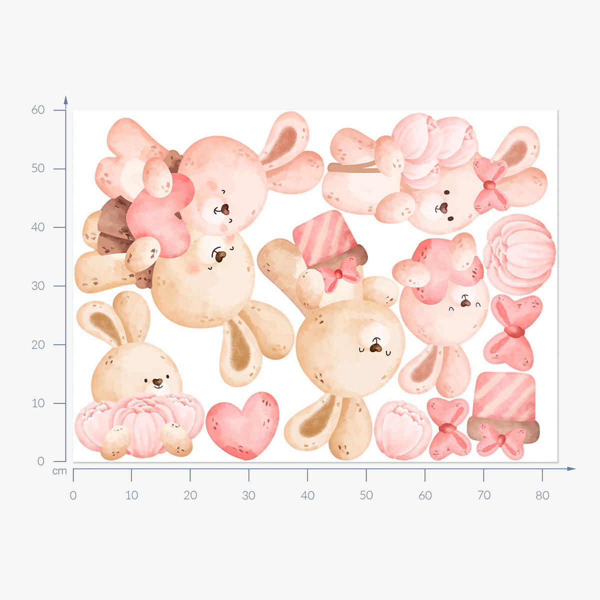 WANDAUFKLEBER 60x83cm - Hasenfamilie - Multicolor, Kunststoff (60/83/0.1cm) - Wallfluent