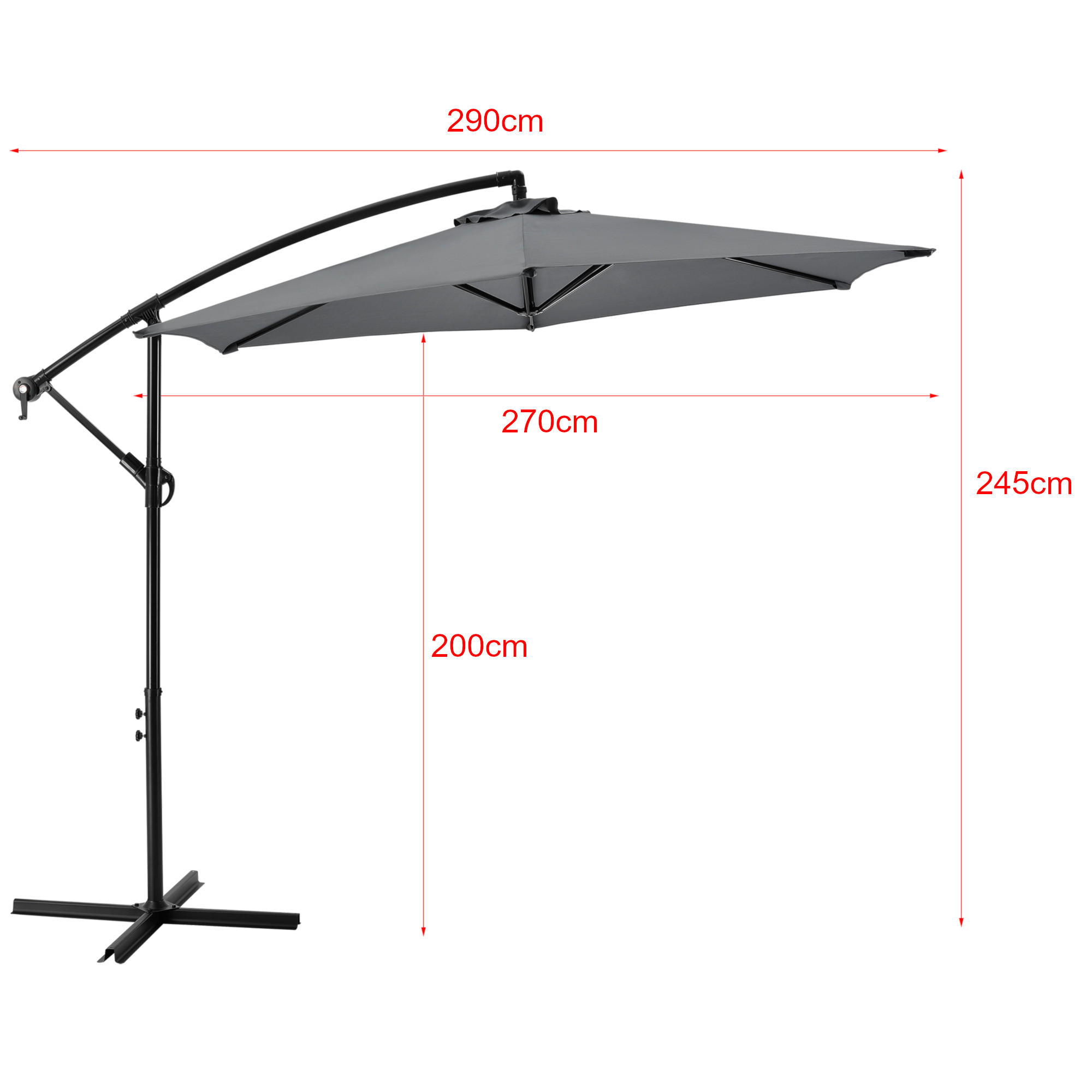 Thumbnail - casa.pro Ampelschirm, Grau, Textil, 290x270 cm, Sonnenschutz, Sonnenschirme