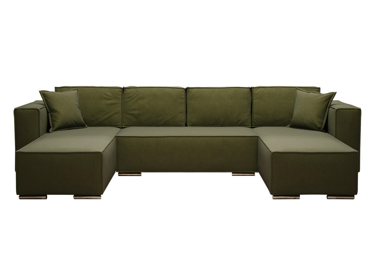 WOHNLANDSCHAFT Vinoria Dunkelgrün 327/180/82 cm mit Schlaffunktion - Chromfarben/Dunkelgrün, Textil/Metall (327/82/180cm) - AX Living