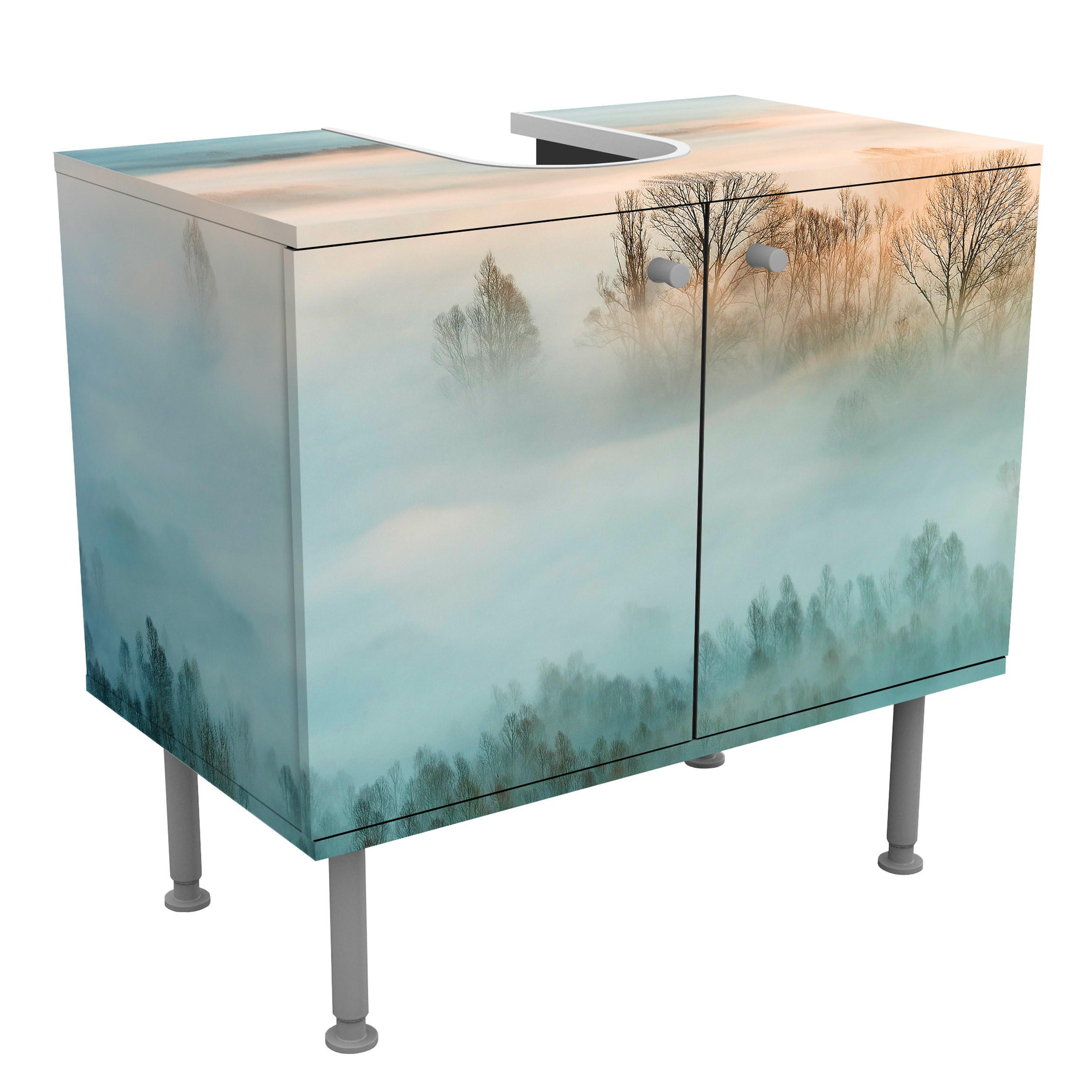 WASCHBECKENUNTERSCHRANK Nebel bei Sonnenaufgang 60/55/35 cm - Beige, Holzwerkstoff (60/55/35cm) - Bilderwelten
