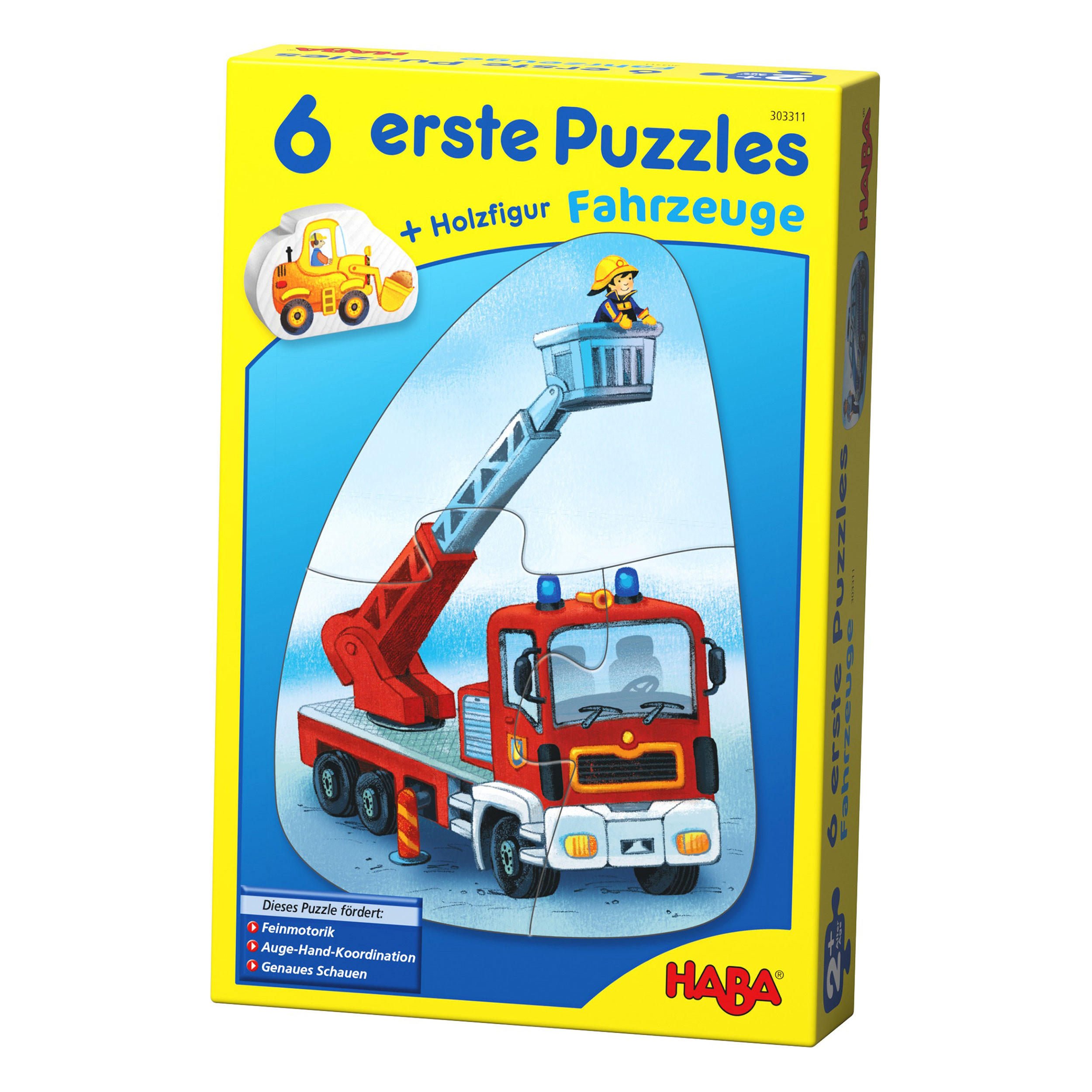 6 ERSTE PUZZLES – Fahrzeuge, ab 2 Jahren - Multicolor, Naturmaterialien (16/5/24cm) - Haba