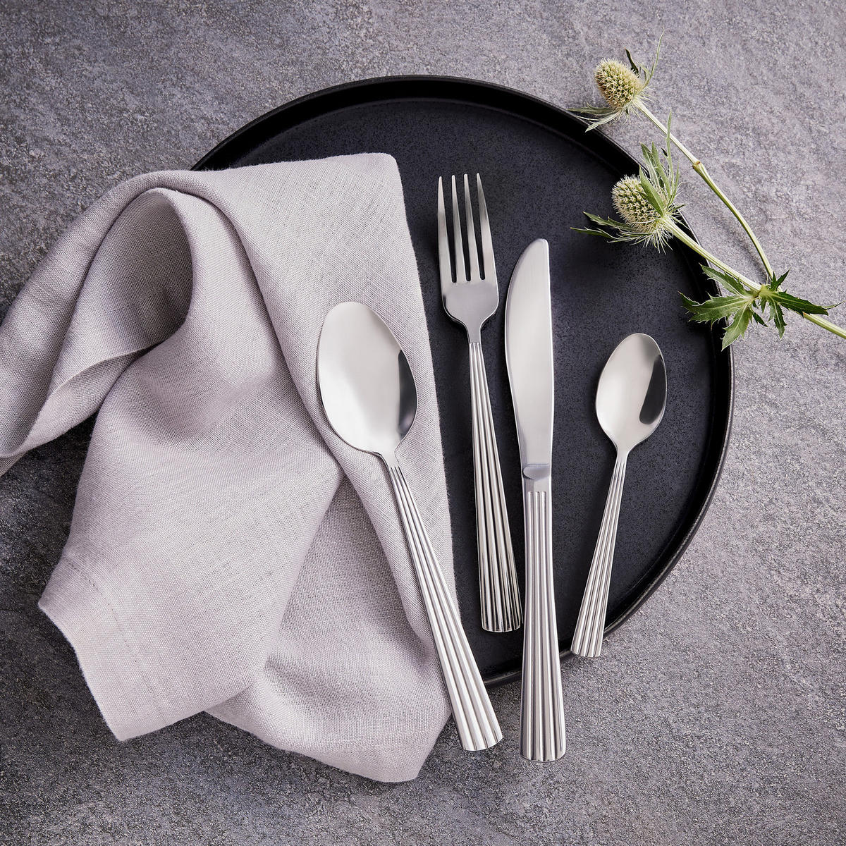 BESTECK (4er-Set) Duke gerillt - Silberfarben, Metall - Butlers