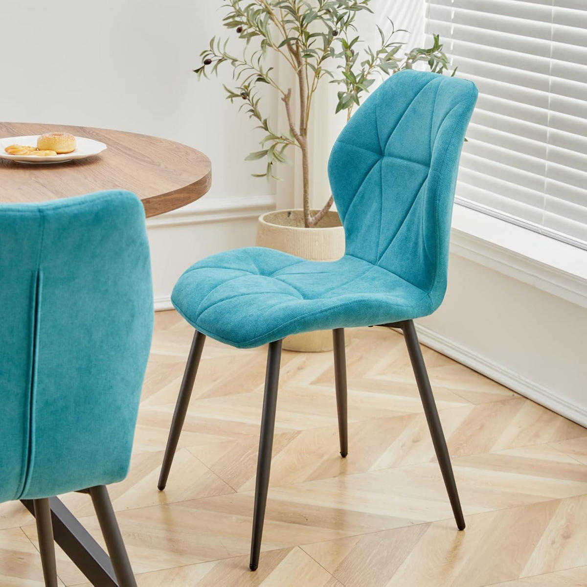 ESSZIMMERSTÜHLE 8er-Set Stoff Seeblau mit Metallbeinen - Türkis, Textil (43/86/47.5cm)