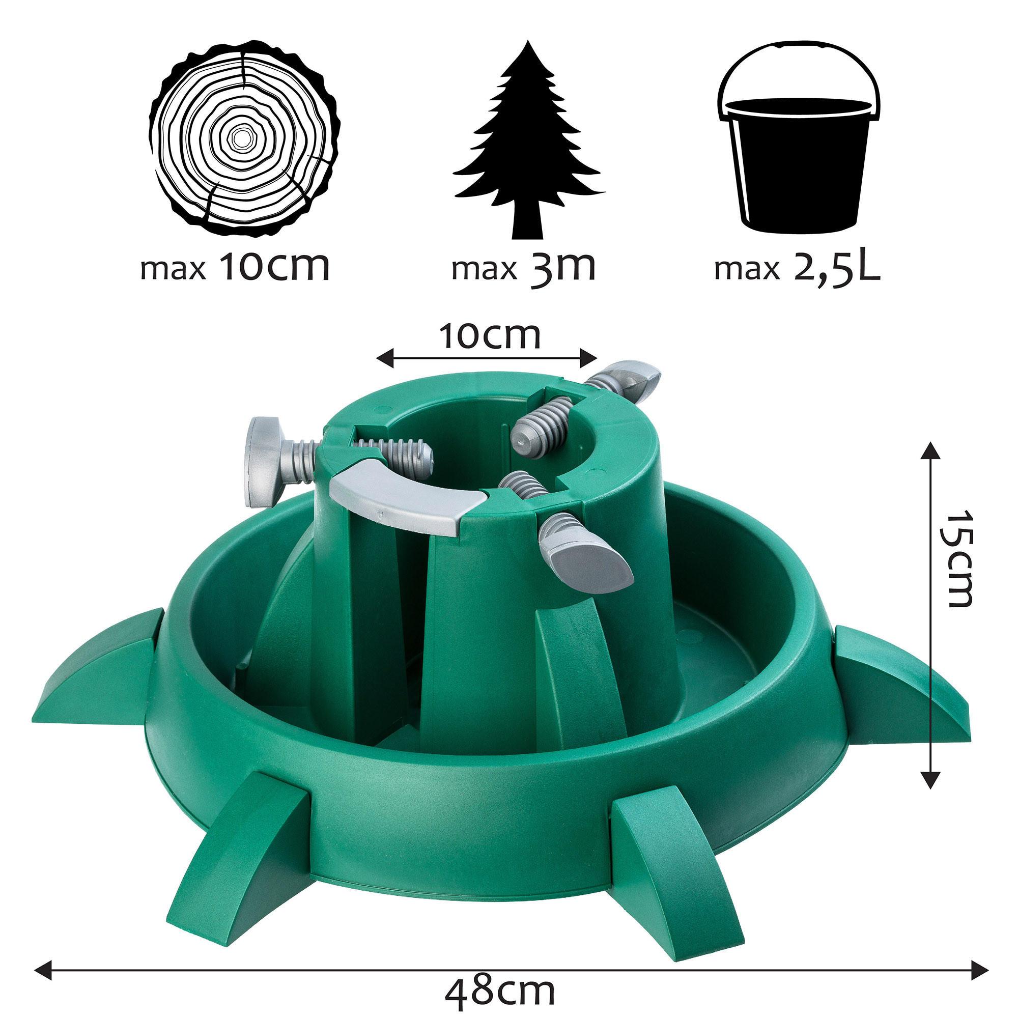KADAX Weihnachtsbaumständer Weihnachtsbaumständer Baum bis 3 m - Silberfarben/Grau, Kunststoff (15cm) - KADAX