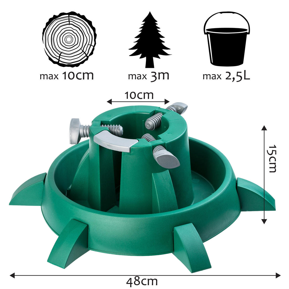 KADAX Weihnachtsbaumständer Weihnachtsbaumständer Baum bis 3 m - Silberfarben/Grau, Kunststoff (15cm) - KADAX