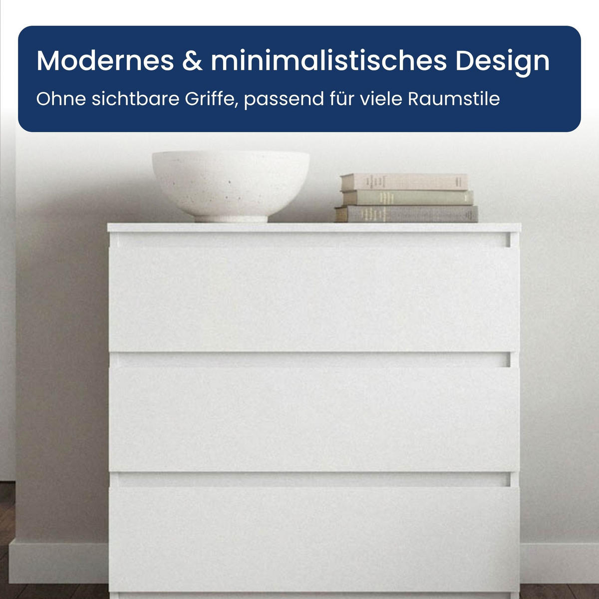 KOMMODE mit drei Schubladen in Weiß - Weiß, Holzwerkstoff (70/77/40cm) - Home Collective