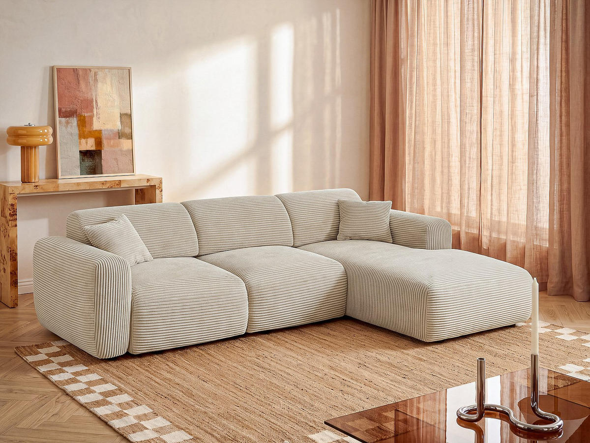 SOFA - 5 Personen - samt - beige Pogni - Beige, Kunststoff/Textil (280/73/165cm) - Vente-Unique