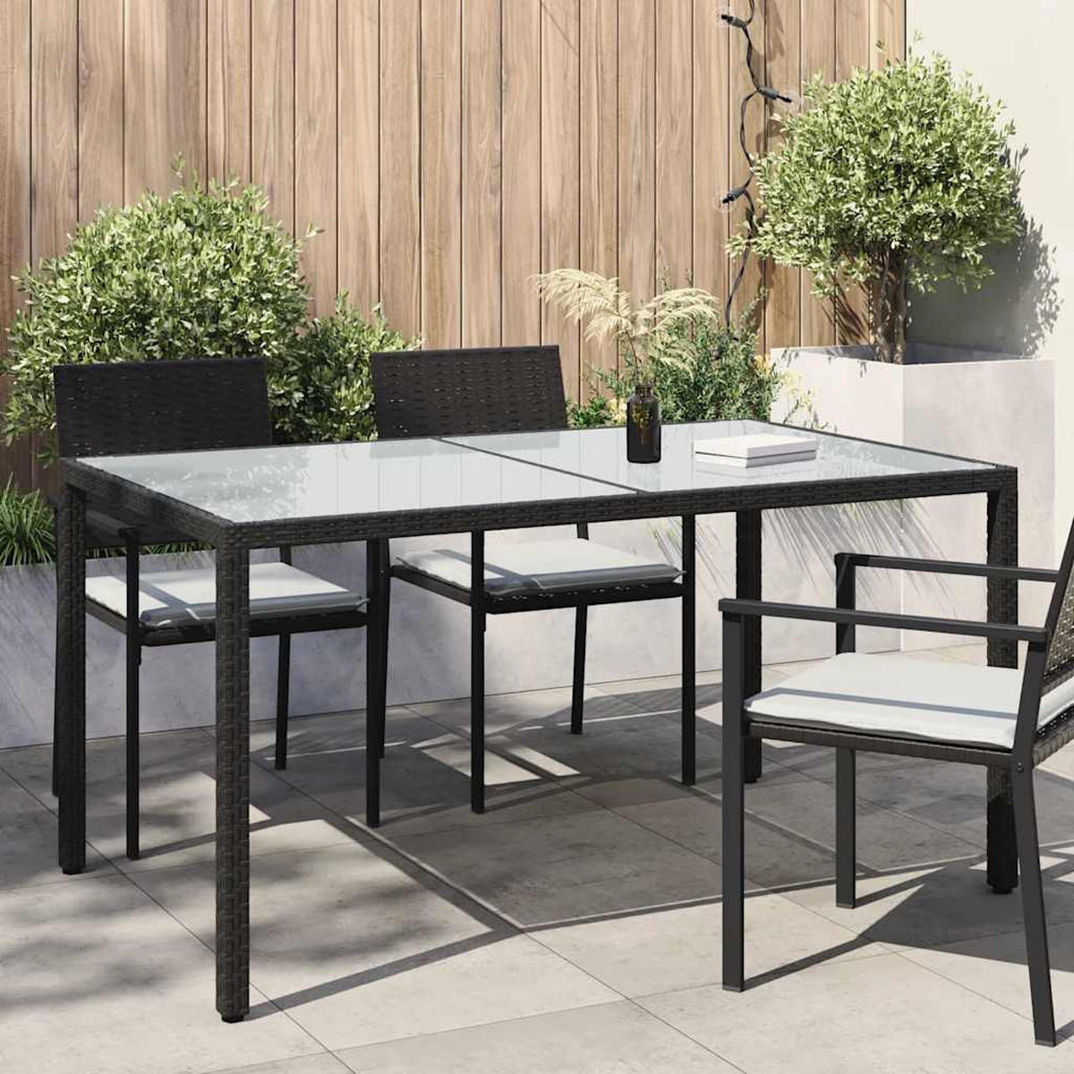 GARTENTISCH 150/90/75 Cm Gehärtetes Glas Poly Rattan Schwarz - Schwarz, Kunststoff (90/150/75cm) - vidaXL