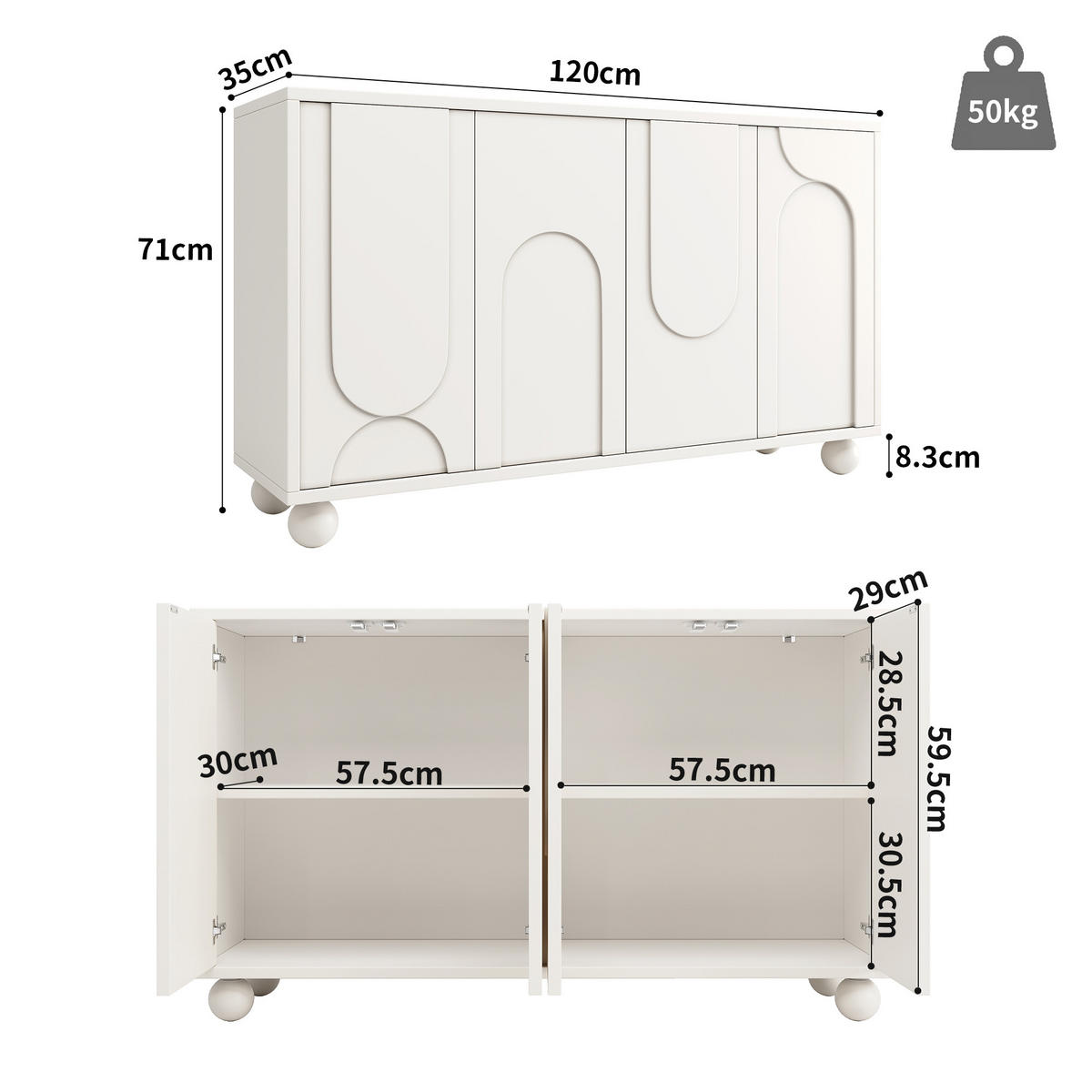KOMODA 120 cm bílá se 2 dvířky a nastavitelnou policí v moderním designu - bílá, kompozitní dřevo (120/71/35cm) - Urban Meuble