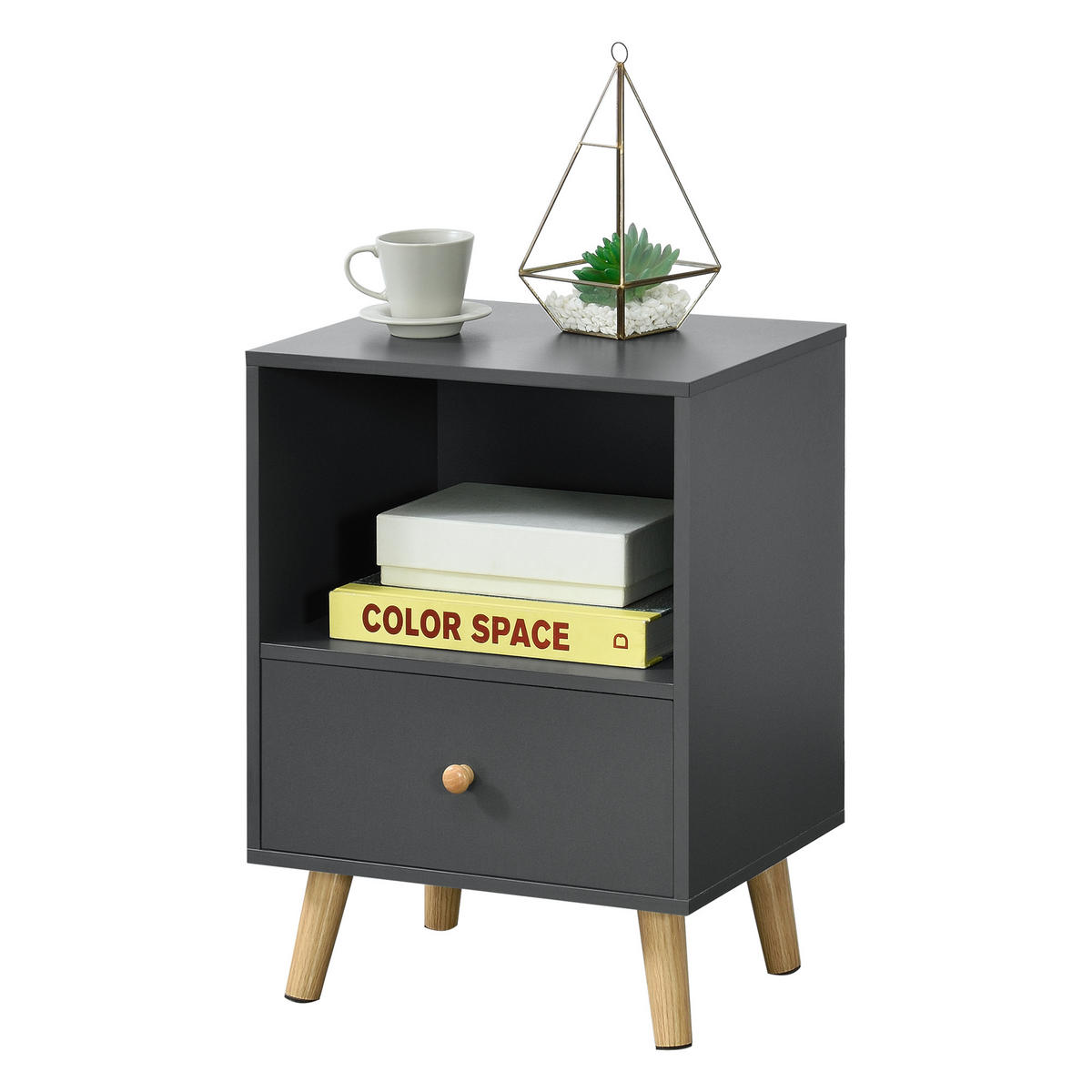 BEISTELLTISCH Sundsvall - Dunkelgrau/Naturfarben, Holz/Holzwerkstoff (30/40/54cm) - [en.casa]