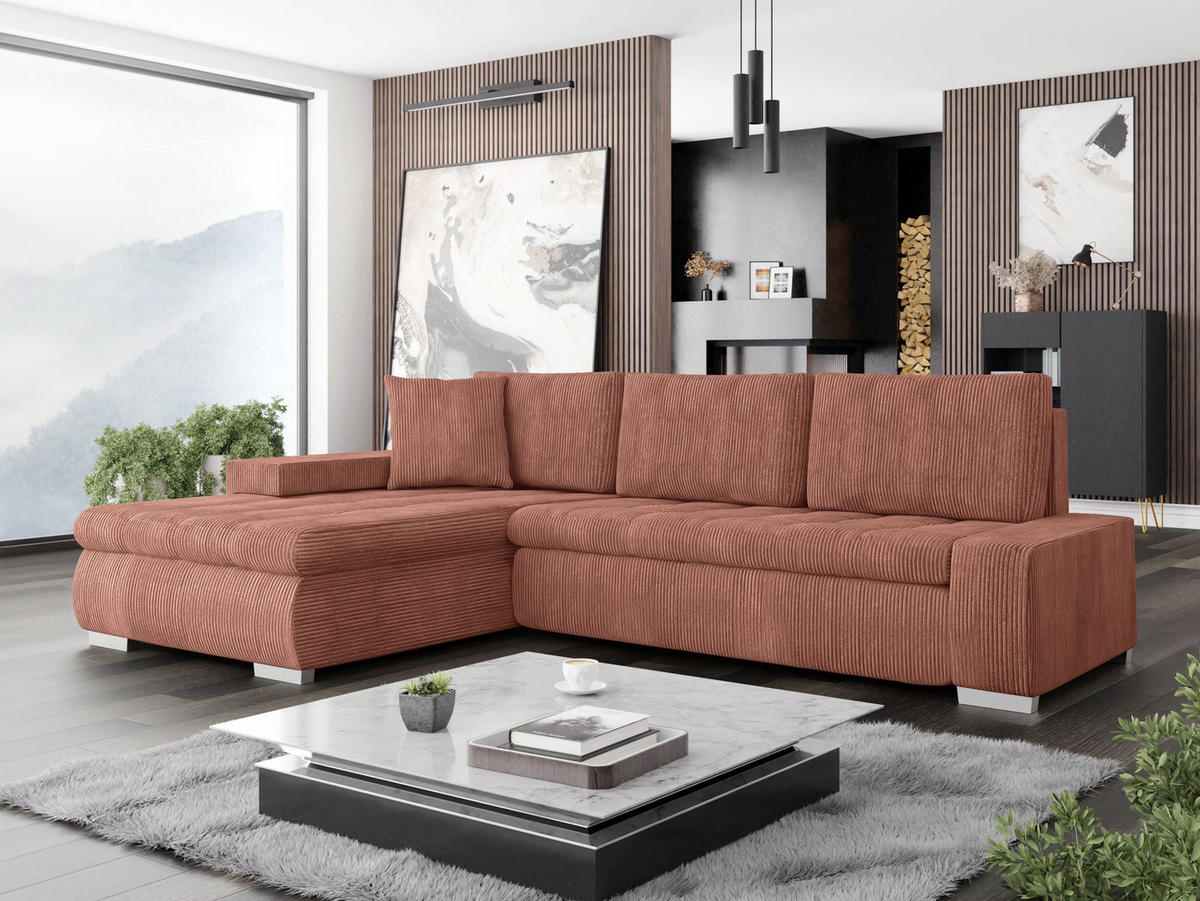 ECKSOFA Orkan Mini Cord - Rosa, Holz/Textil (265/185cm) - MIRJAN24