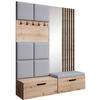 GARDEROBE Margaret I+II 162/203/43 mit gepolsterten Paneelen/Lamellen/Spiegel - Schwarz/Eiche Artisan, Holzwerkstoff/Kunststoff (162/203/43cm) - Beautysofa