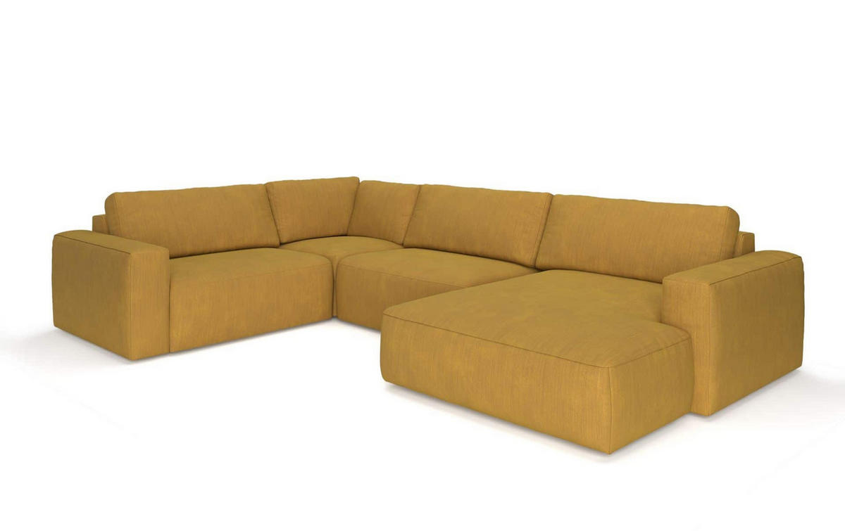 WOHNLANDSCHAFT mit wasserabweisendem Stoff - Currygelb/Gelb, Holz/Kunststoff (367/89/249cm) - Cotta