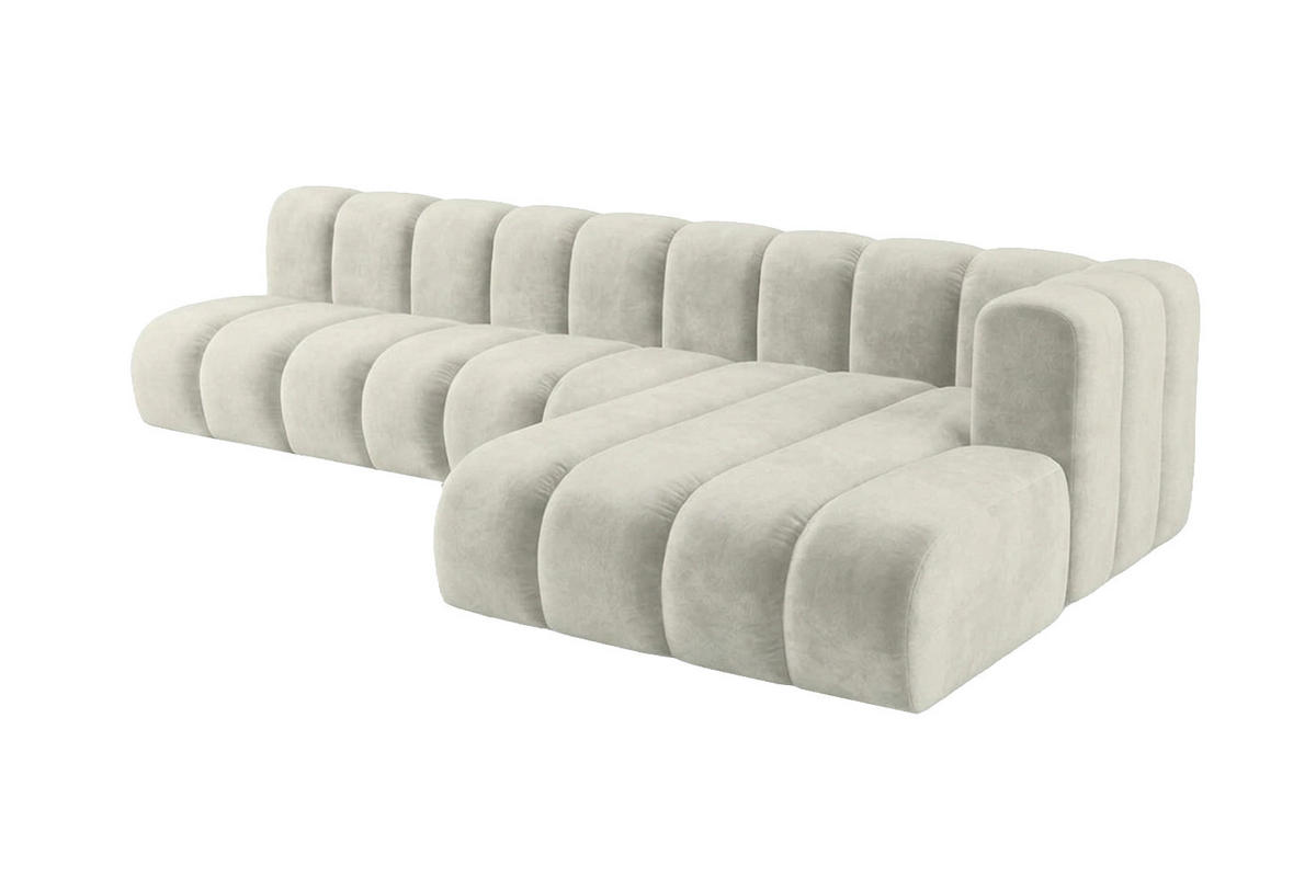 ECKSOFA Modulares In L-Form, Velvet-Stoff Riviera, Ecru, Rechts, GRAND 295 cm - Creme, Holz (295/179cm) - Kaiser Möbel