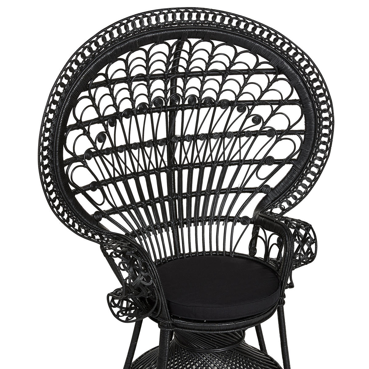 PFAUENSESSEL Rattan/Baumwolle schwarz Emmanuelle - Schwarz, Naturmaterialien/Textil (120/150/50cm) - Beliani