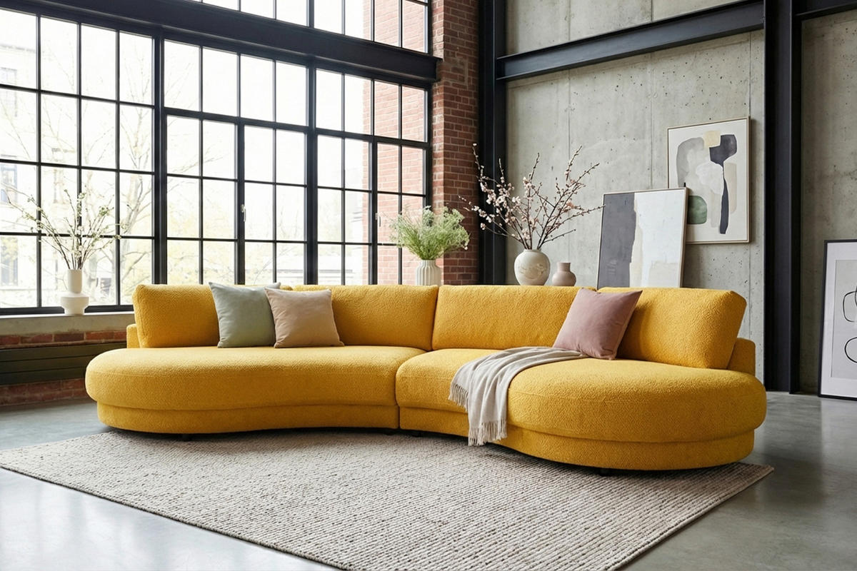 BIG SOFA PADANA Gelb Flachgewebe - Gelb/Schwarz, Kunststoff/Textil (410/86/166cm) - KAWOLA