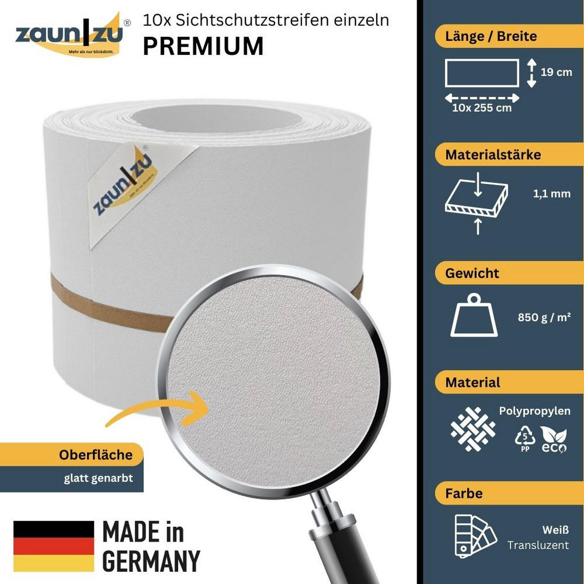 SICHTSCHUTZSTREIFEN PP Sichtschutzstreifen Doppelstabzaun Weiß,10x 2,55m - Weiß, Kunststoff (2550/19cm) - ZAUN|ZU