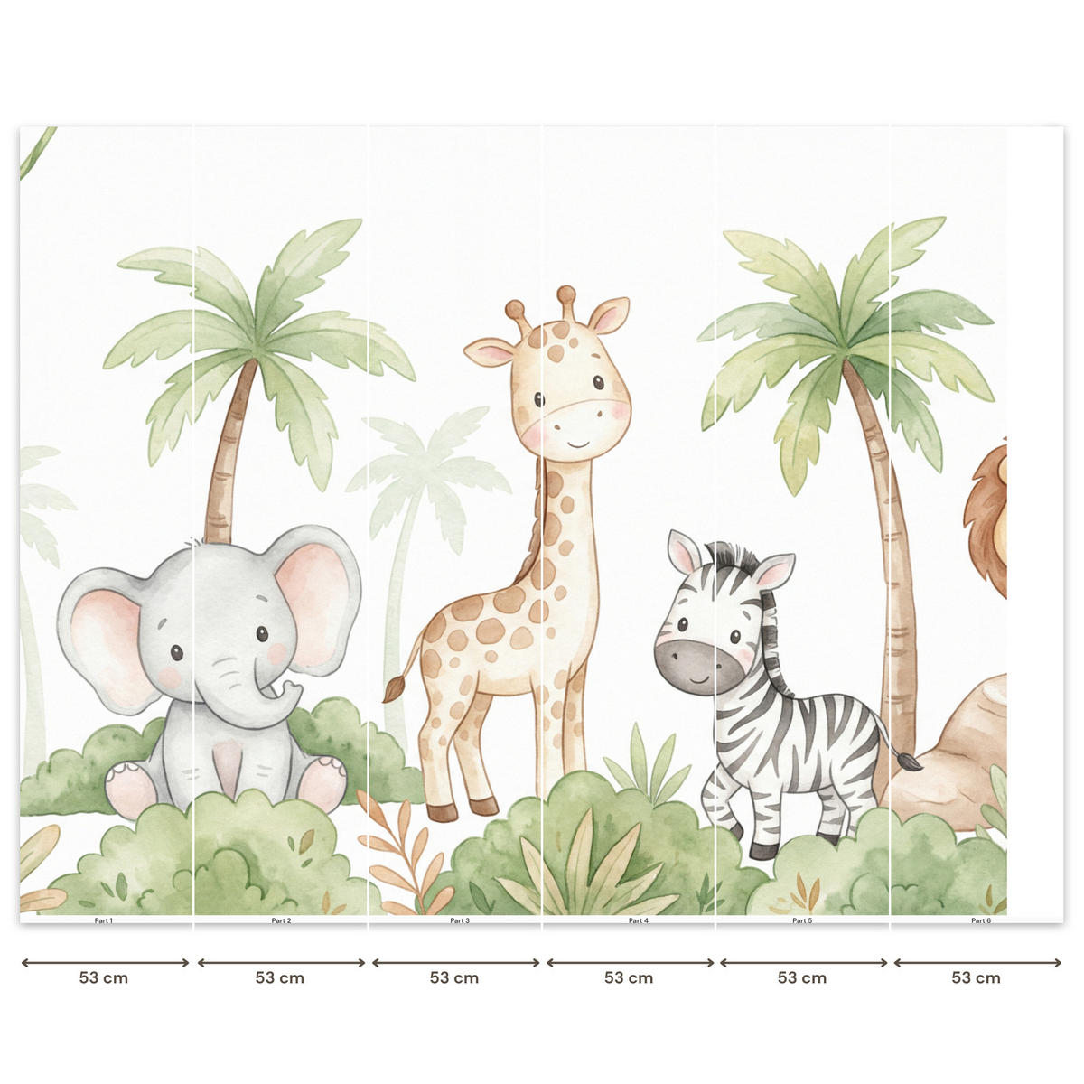 KINDERTAPETE - Tiere - Dschungel - Pastell - 300x240 cm - Weiß, Papier (300/240cm) - OnlyWow