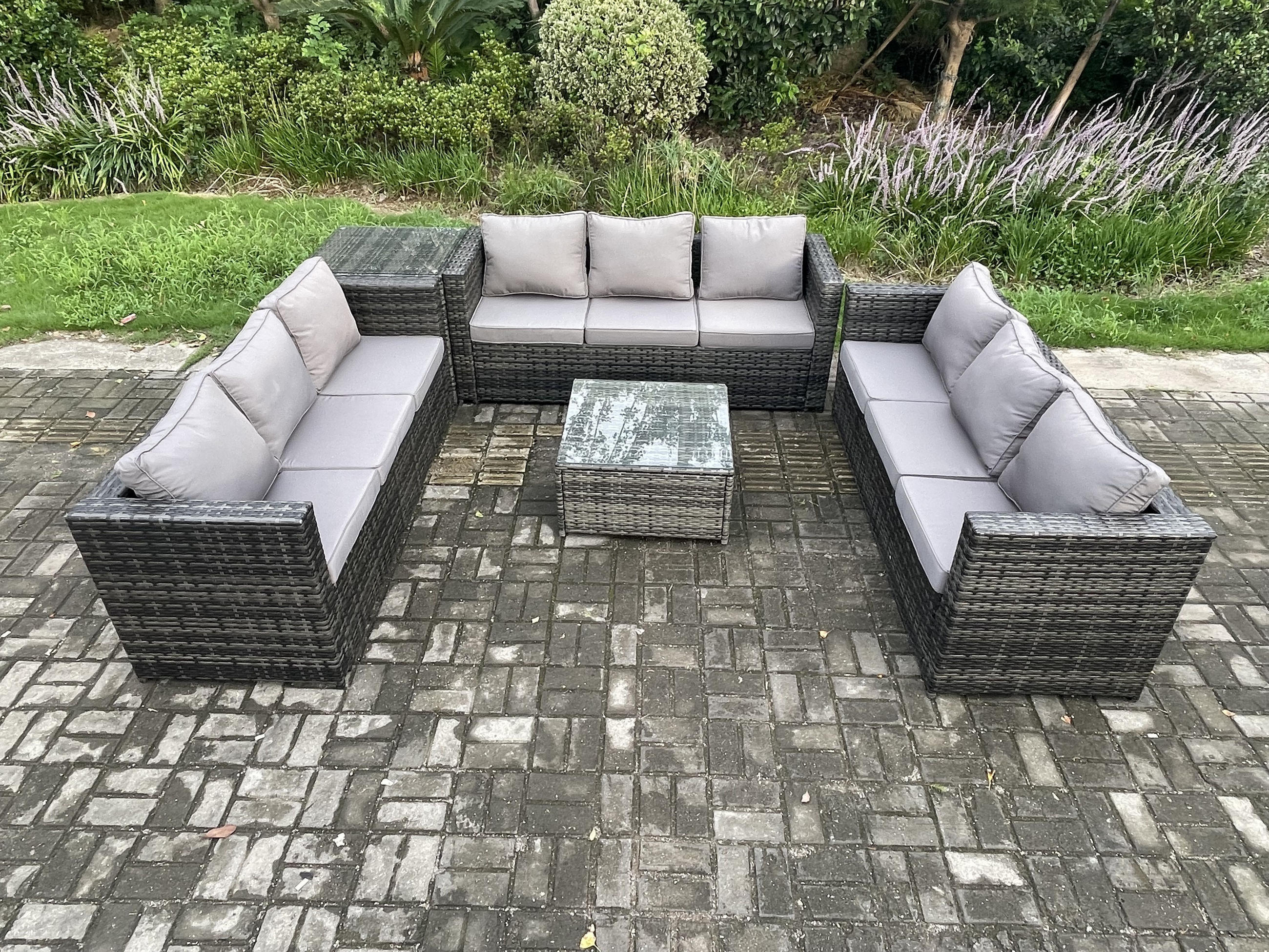 GARTENTISCHGRUPPE Polyrattan 9-Sitzer - Dunkelgrau, Metall - Fimous