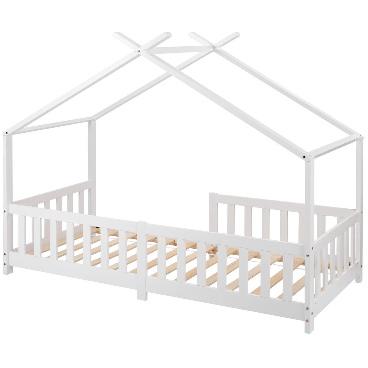 KINDERBETT 90/200 cm weiß aus Kiefernholz mit Schutzzaun - Weiß, Holzwerkstoff (90/200cm) - OKWISH