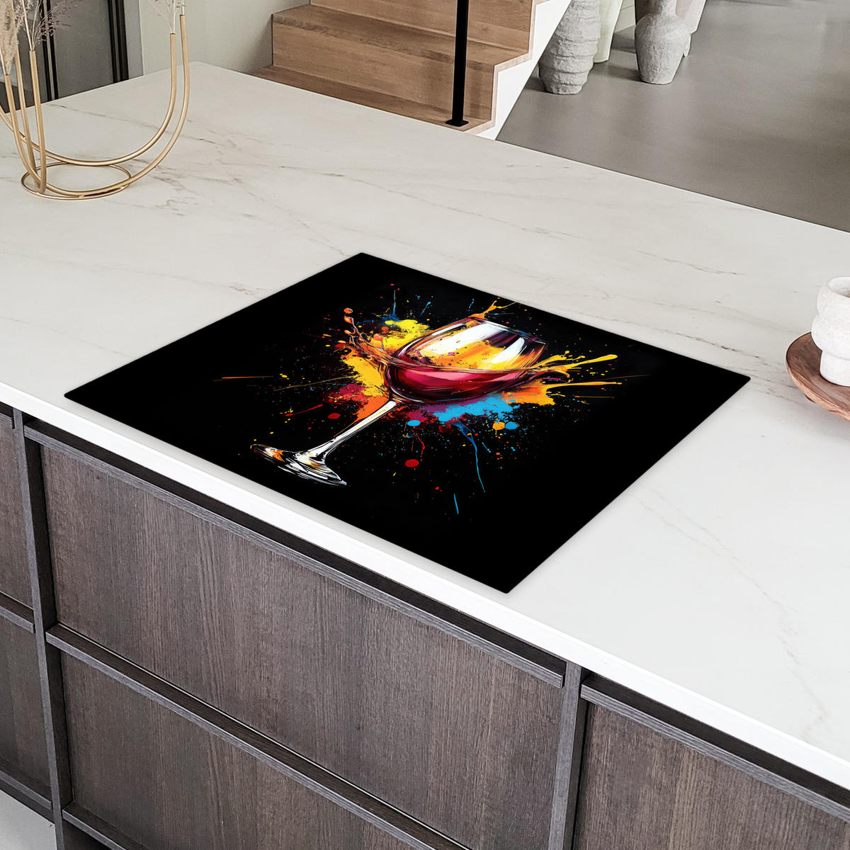 HERDABDECKPLATTE Wein - Glas - Graffiti - Getränk - Rot - Farbe 77x59 cm - Weinrot, Kunststoff (77/59/0.2cm) - MuchoWow