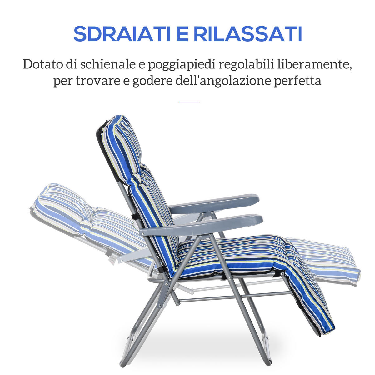 SONNENLIEGE Set mit 2 klappbaren mit 5-fach verstellbarer Rückenlehne, 60 x 75 x 102 cm, Blau und Creme - Blau, Metall (60/102/75cm) - Vallsero