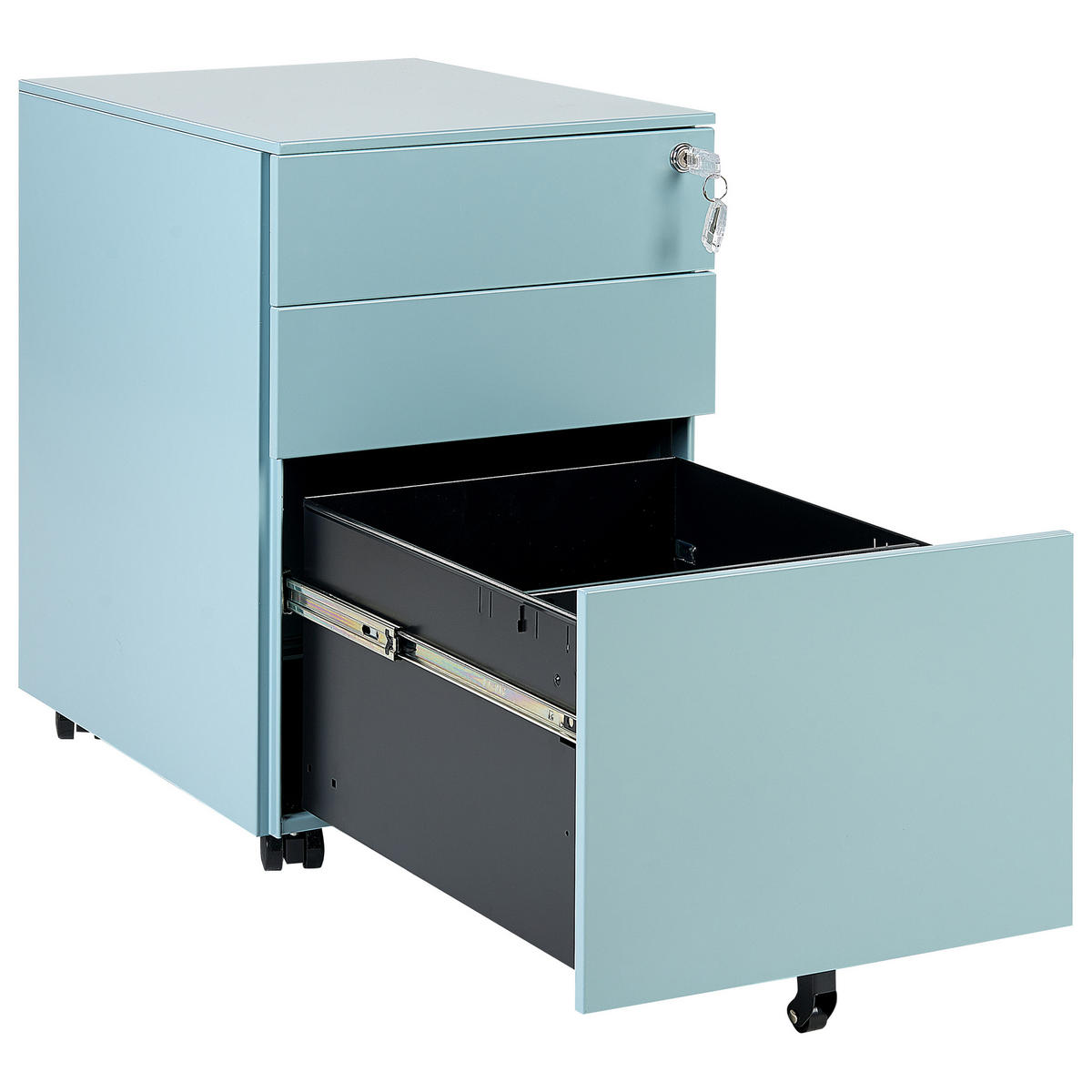 AKTENSCHRANK Metall hellblau 3 Schubladen mit Rollen Cami - Blau, Metall (39/60/50cm) - Beliani