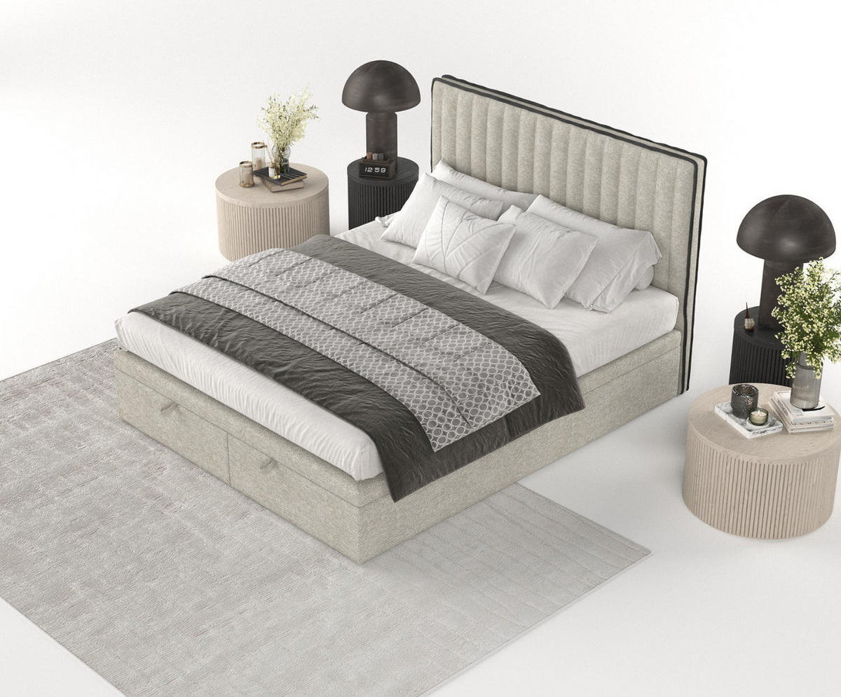 POLSTERBETT Keva mit Stauraum 140/200 cm Beige im Alta Stoff - Beige/Schwarz, Holz/Holzwerkstoff (140/200cm) - AltaBeds