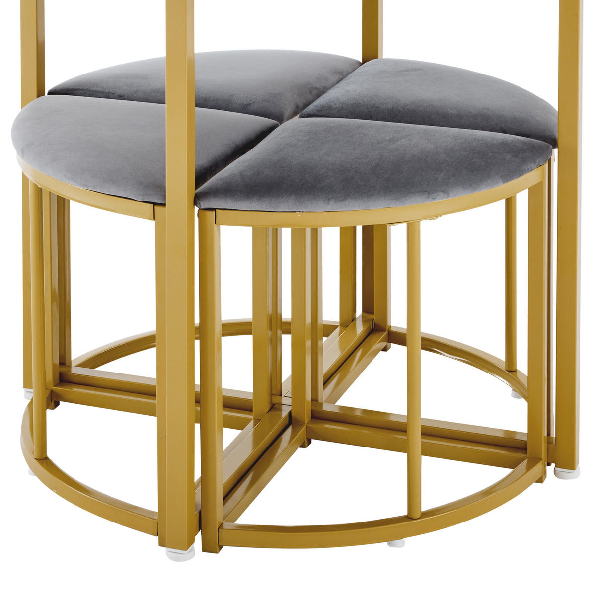 ESSGRUPPE rund 80 cm mit 4 Stühlen, Esstisch-Set mit MDF-Tischplatte, vergoldetem Metallgestell, grau-gold - Goldfarben, Holzwerkstoff (80/75/80cm) - Luhomfu