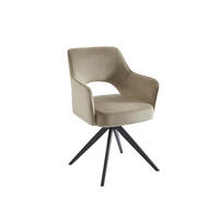 DREHSTUHL mit Armlehnen - Samt & schwarzes Metall - Beige - KONYA - Beige, Textil (59/84/58cm) - Vente-Unique