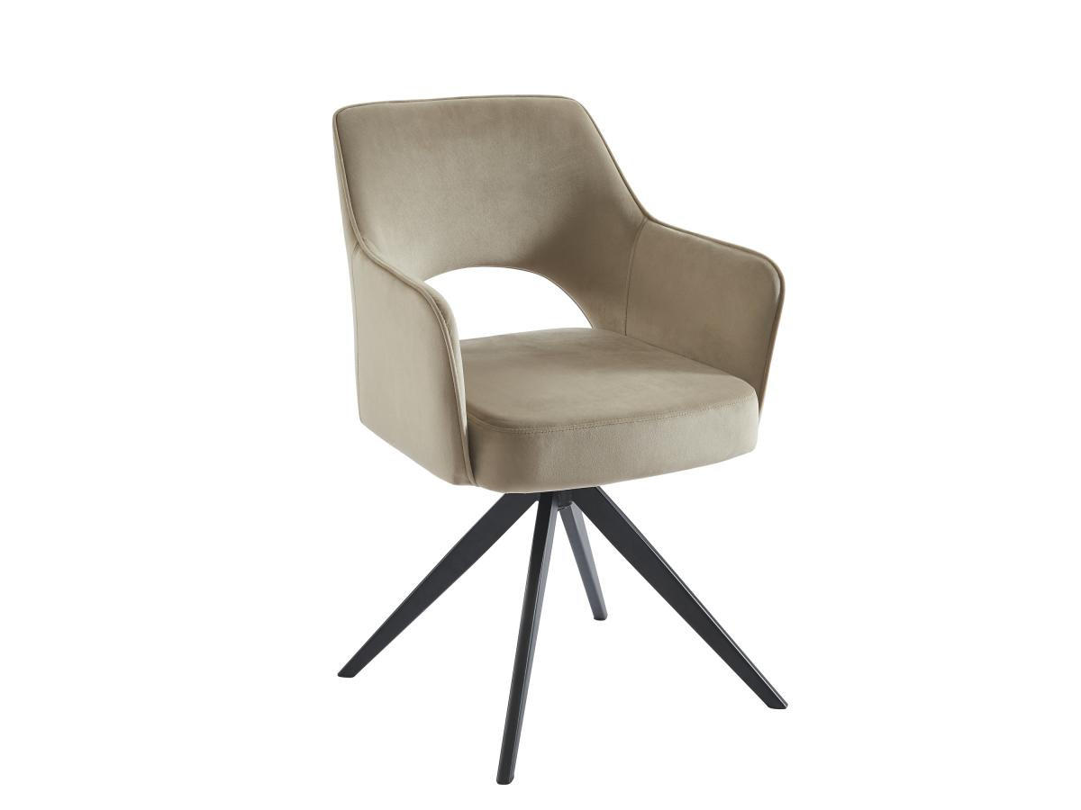 DREHSTUHL mit Armlehnen - Samt & schwarzes Metall - Beige - KONYA - Beige, Textil (59/84/58cm) - Vente-Unique