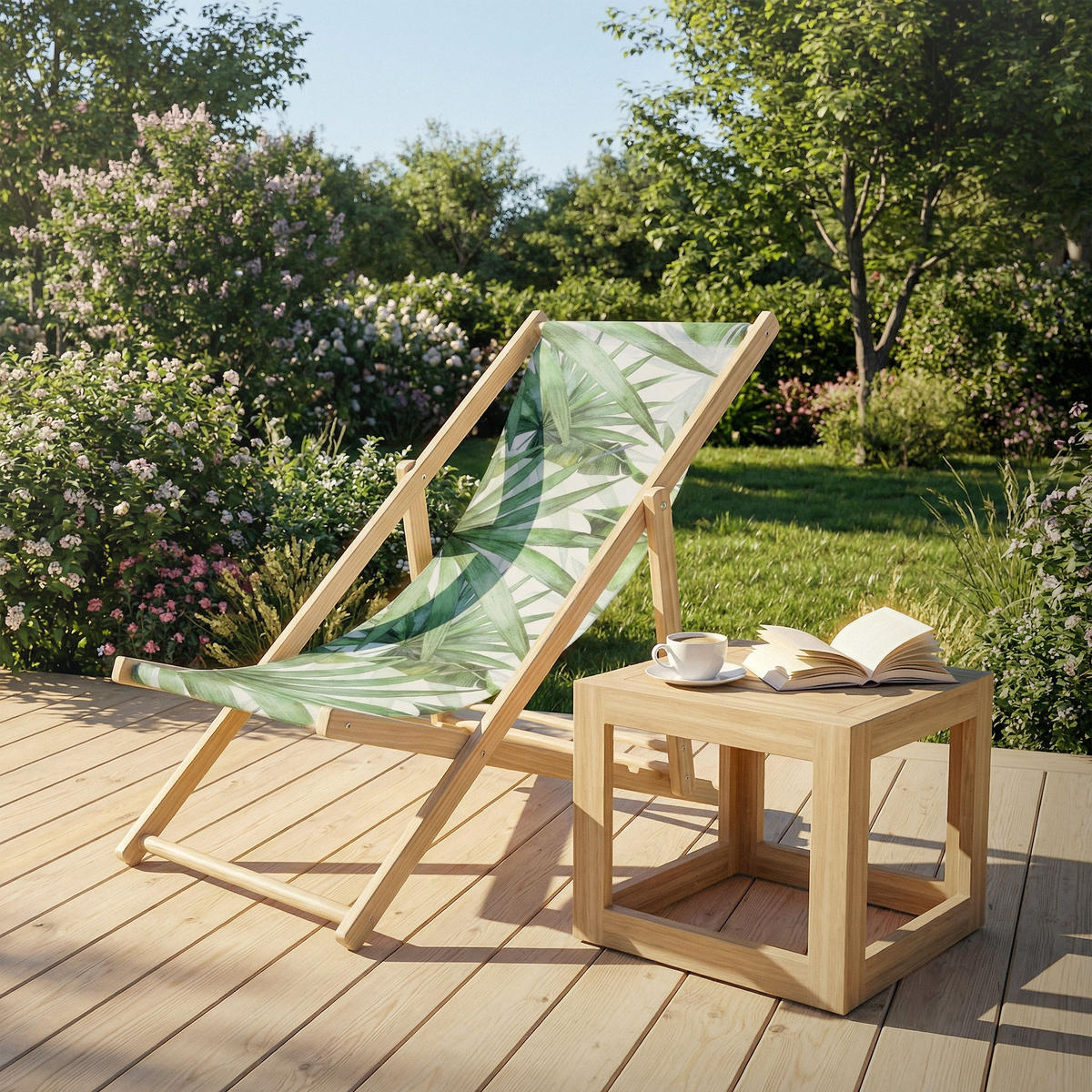 LIEGESTUHL Palme Grün-Weiß - Grün, Holz (57.5/83/100cm) - ECD-Germany