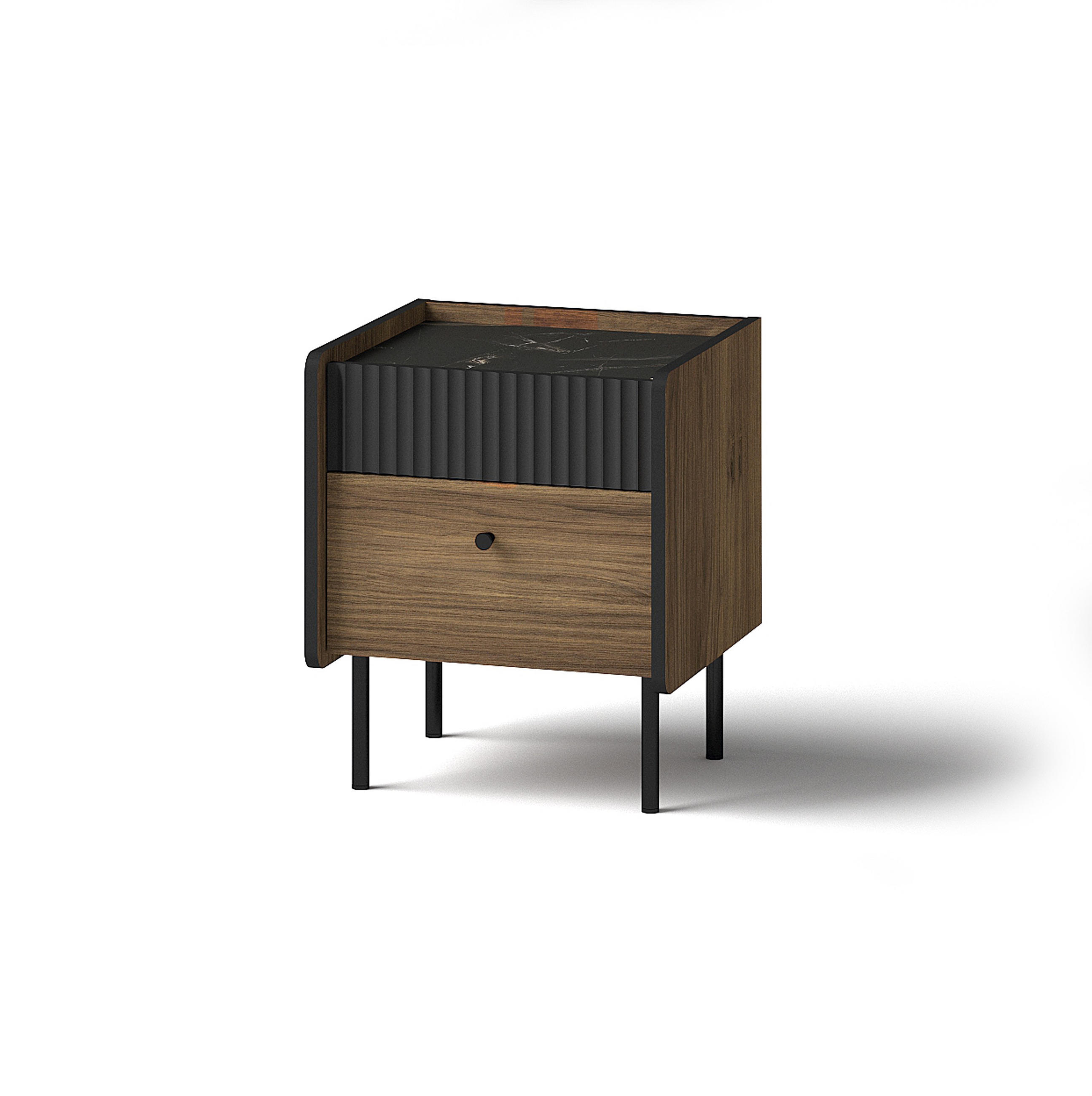 NACHTTISCH Prestigo Schwarz, Warmia Walnuss, mit Schublade - Walnussfarben/Schwarz, Holzwerkstoff (42/40/50cm) - Bettso