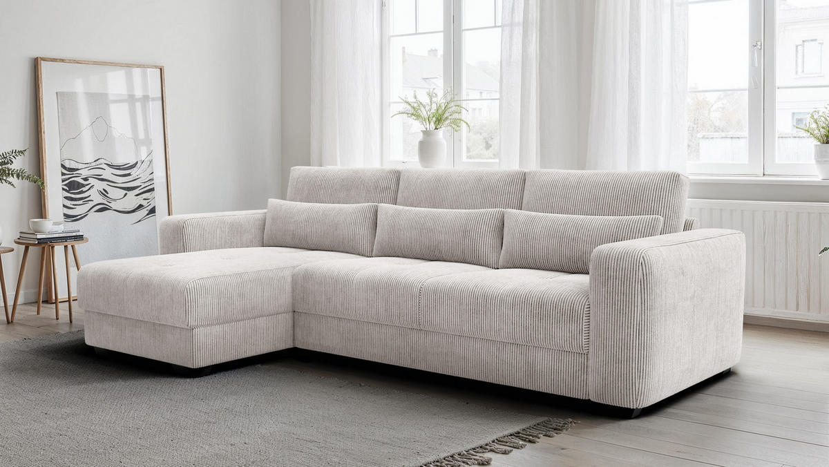 ECKSOFA OLI 4-Sitzer links, perlweiß - Weiß, Holz/Textil (295/172cm) - Courtois Laville