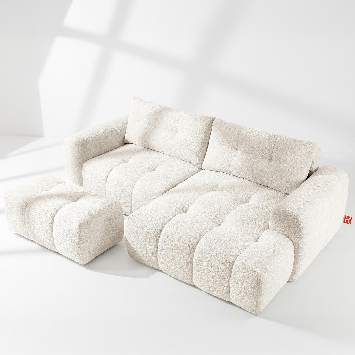 ECKSOFA RECHTS RAVIA, Bouclé, Weiß - Weiß, Holz/Textil (256/104cm) - KONSIMO®