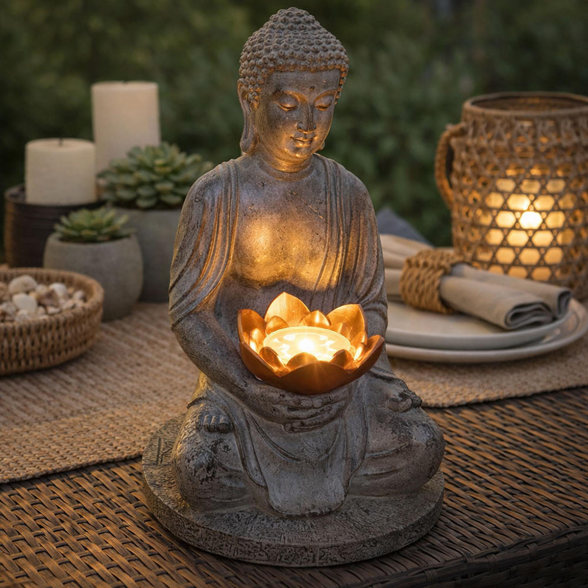LED AUSSENLEUCHTE Buddha Steinoptik Grau 2er Set - Grau, Kunststoff (18/18/28cm) - Globo Lighting